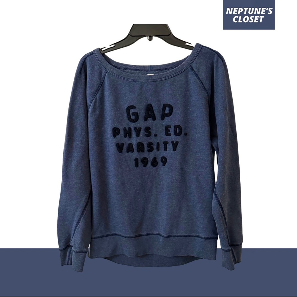 GAP Grey Blue-Grey Wideneck Off the Shoulder Long Sleeve Women Sweater Varsity